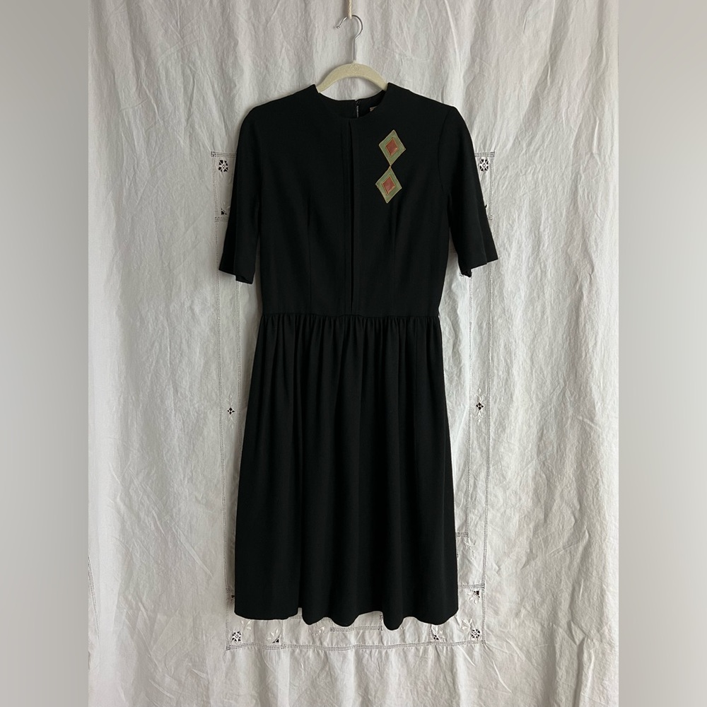 VINTAGE/ 50s wool + leather diamond appliqué